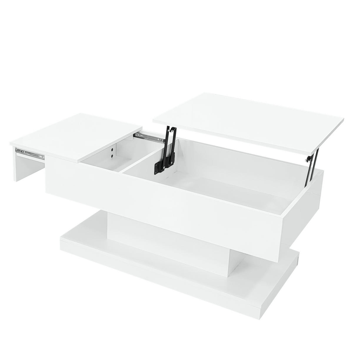 COUCHTISCH 100/50/45 cm in Weiß mit Hochglanz, LED-Beleuchtung und Stauraum - Weiß, Holzwerkstoff (100/50/45cm) - Flora Grace