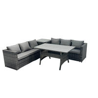LOUNGEGARNITUR mit Beistelltisch Polyrattan Dunkelgrau 6-Sitzer - Dunkelgrau/Grau, Glas/Kunststoff - Fimous