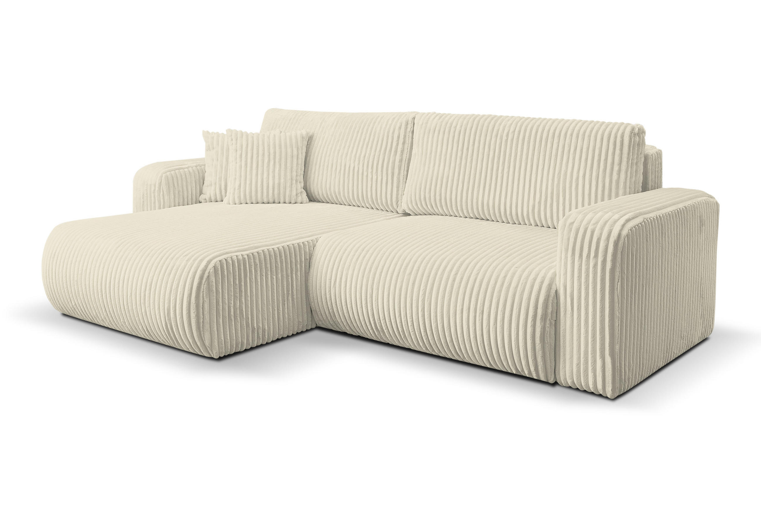 ECKSOFA Tilly, Eckcouch in L-Form mit Schlaffunktion und Bettkasten, Farbe: Beige, Cordstoff, Ottomane Universal - Beige, Textil (244/142cm) - VENASI MÖBEL