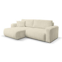 ECKSOFA Tilly, Eckcouch in L-Form mit Schlaffunktion und Bettkasten, Farbe: Beige, Cordstoff, Ottomane Universal - Beige, Textil (244/142cm) - VENASI MÖBEL