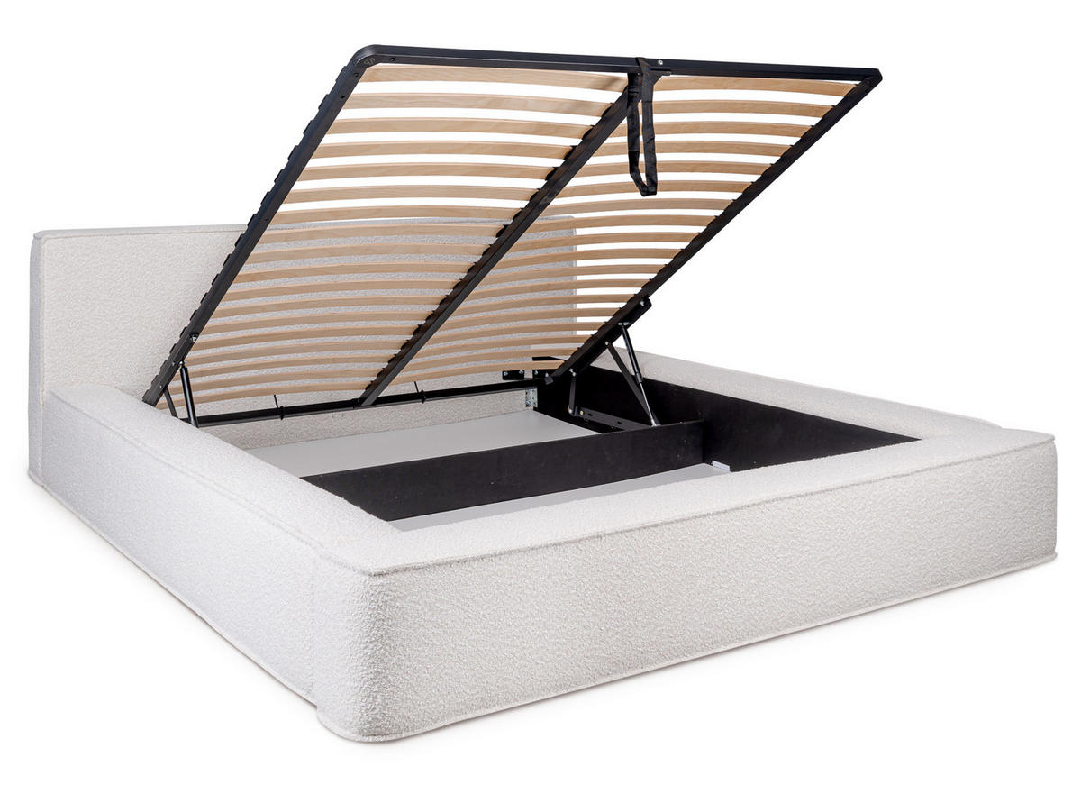 POLSTERBETT Tulu Hellbeige 180/200 cm Boucle mit Bettkasten - Beige, Textil/Metall (180/200cm) - wonello