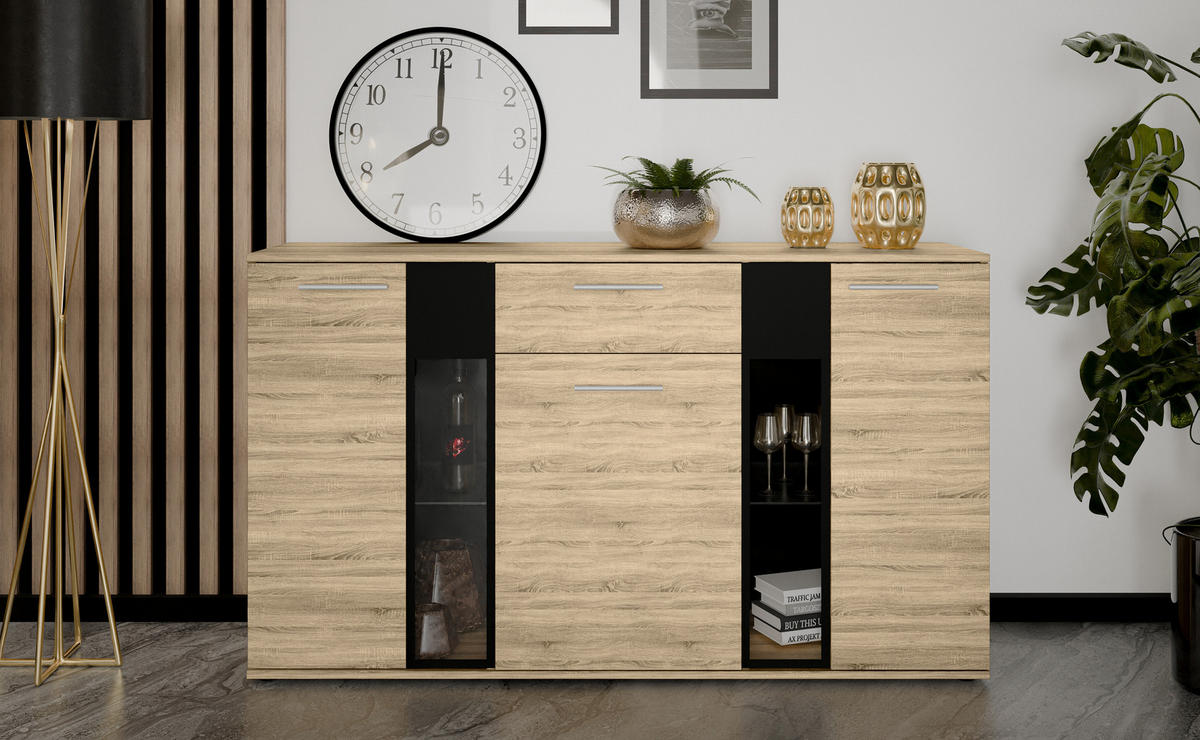 SIDEBOARD Formilo Sonoma Eiche 140,4/80/40,2 cm – Kommode mit Schublade - Beige, Holzwerkstoff/Kunststoff (140/80/40cm) - AX Living