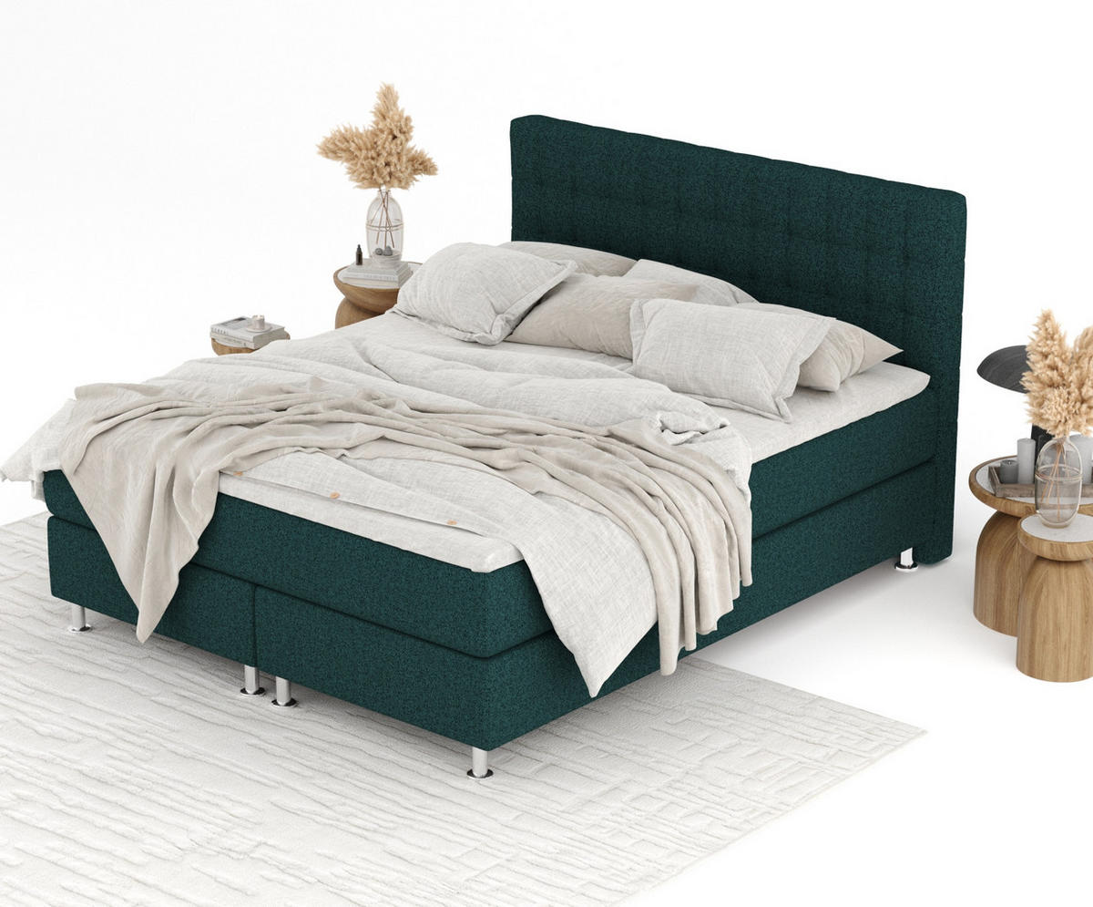 BOXSPRINGBETT Sorrento Grün 160/200 cm mit Latex-Topper - Silberfarben/Grün, Holz/Holzwerkstoff (160/200cm) - Maison de Reve
