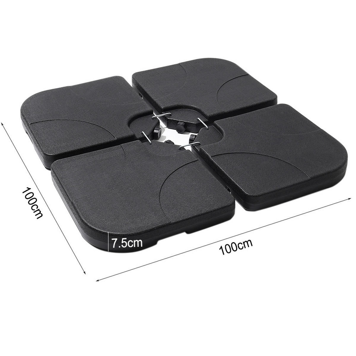 SONNENSCHIRMFUSS 4er-Set aus HDPE in Schwarz quadratisch mit Wasser oder Sand befüllbar wetterfest und standfest 150 × 50 × 7,5 cm je 8,8 kg - Schwarz, Kunststoff (50/50cm) - Livingandhome