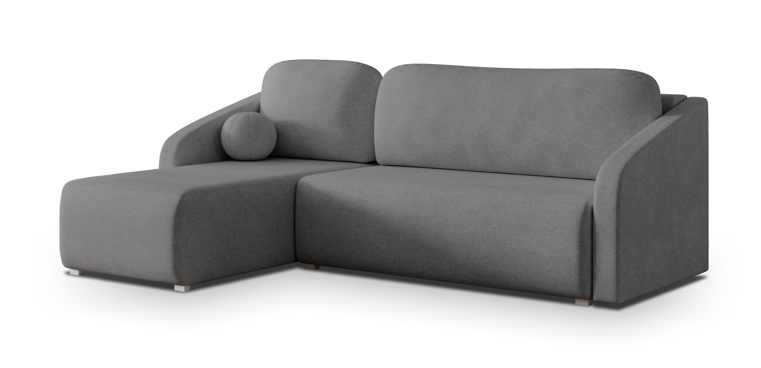 ECKSOFA MARELLO Grau Geflochtener Stoff mit Schlaffunktion - Grau, Holz (220/143cm) - MASSENO