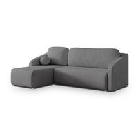 ECKSOFA MARELLO Grau Geflochtener Stoff mit Schlaffunktion - Grau, Holz (220/143cm) - MASSENO
