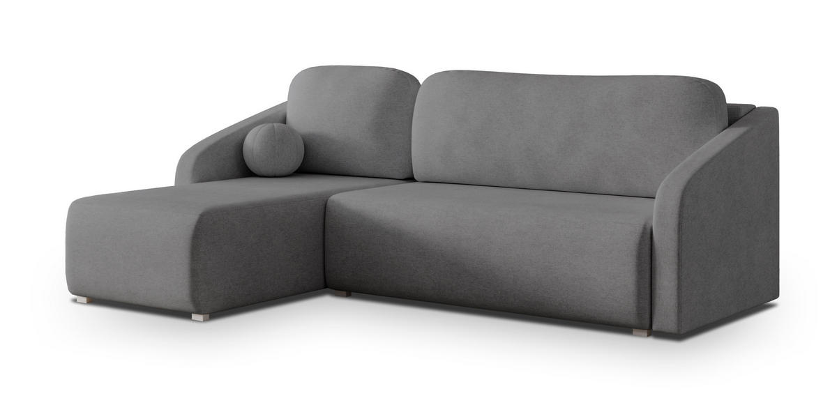 ECKSOFA MARELLO Grau Geflochtener Stoff mit Schlaffunktion - Grau, Holz (220/143cm) - MASSENO