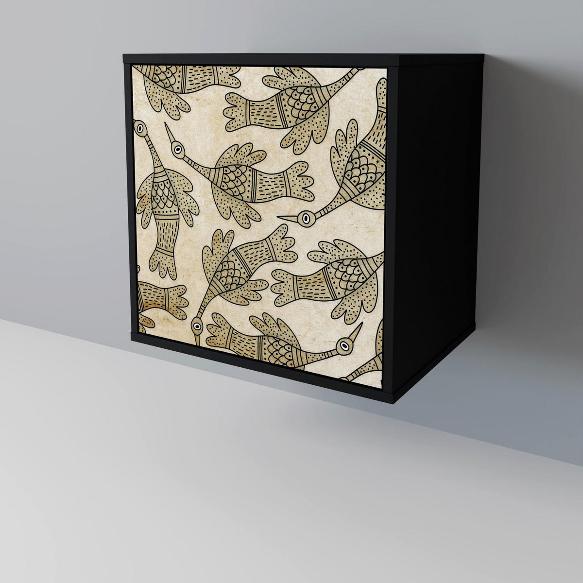 SIDEBOARD ALMONDINE SONGBIRD, Schwarz, 57,5x42x67,5 cm, Schwarze Metall-Rahmenfüße - Multicolor/Schwarz, Holzwerkstoff/Metall (57.5/67.5/42cm) - SpaceRebels