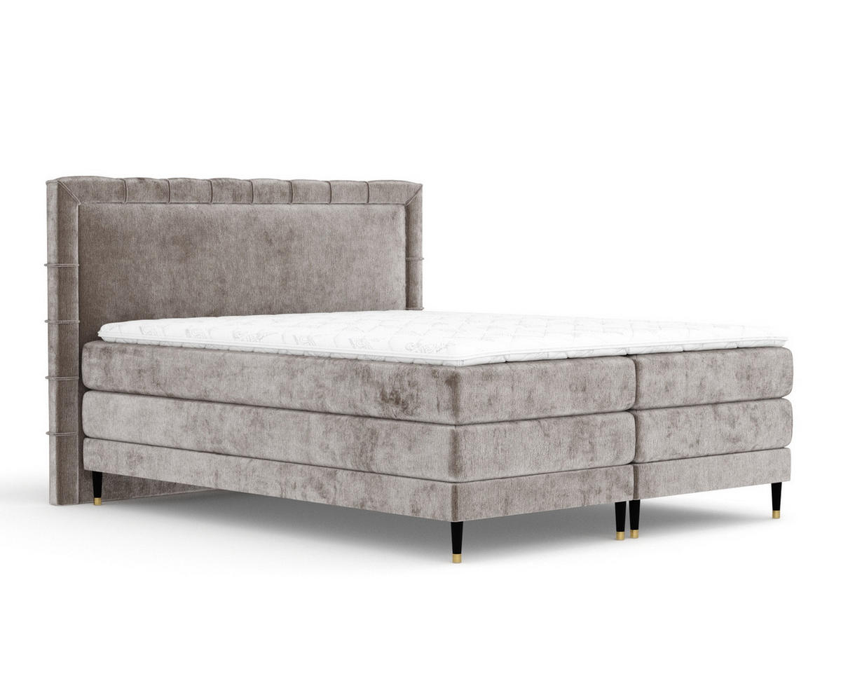 BOXSPRINGBETT Rimini Beige 200/200 cm mit Matratze und Topper - Beige/Schwarz, Holz/Holzwerkstoff (200/200cm) - Maison de Reve