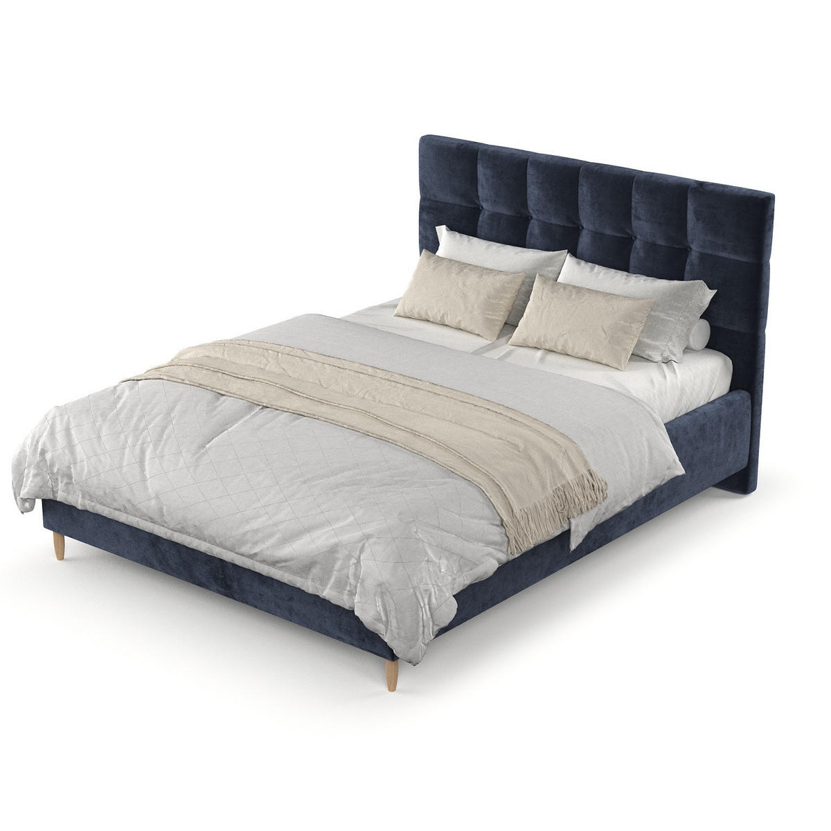 POLSTERBETT Cora 140/200 cm Marineblau im Lotta Stoff - Naturfarben/Dunkelblau, Holz/Holzwerkstoff (140/200cm) - AltaBeds