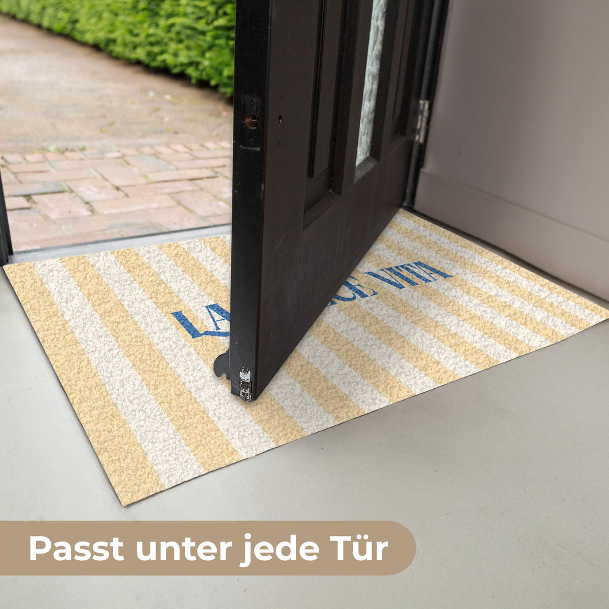 FUSSMATTE Blau – Gelb – Streifen – La Dolce Vita 90x60 cm - Hellgelb, Kunststoff (90/0.4cm) - MuchoWow