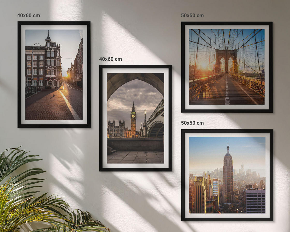 WANDBILDER 4er-Set - 50x50 cm & 40x60 cm Schwarzer Rahmen - London-Ansichtsgemälde-Set - Schwarz, Kunststoff (50/50cm) - ArtPrintCave