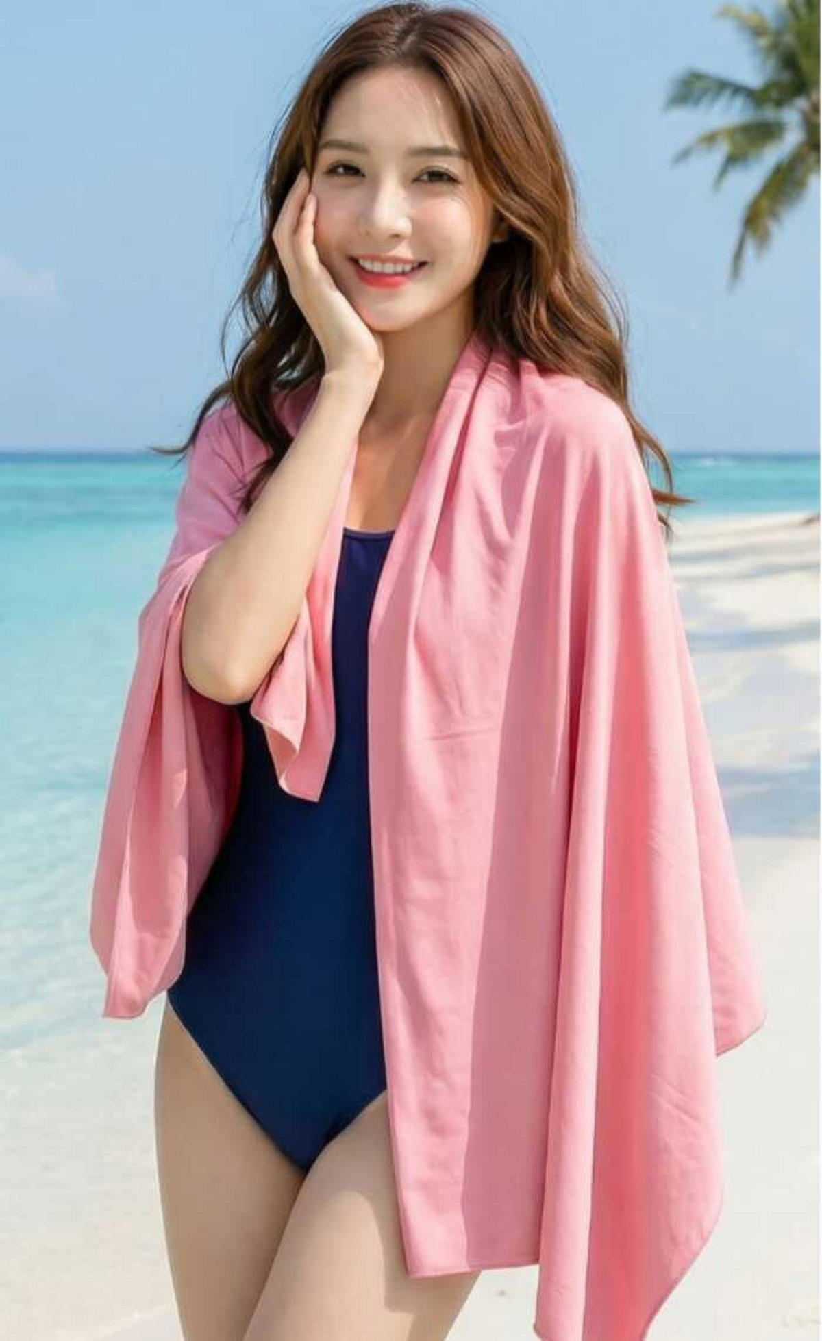 STRANDTUCH mit Knöpfen - 80 x 160 cm - Pink - Pink, Textil (80/160cm)