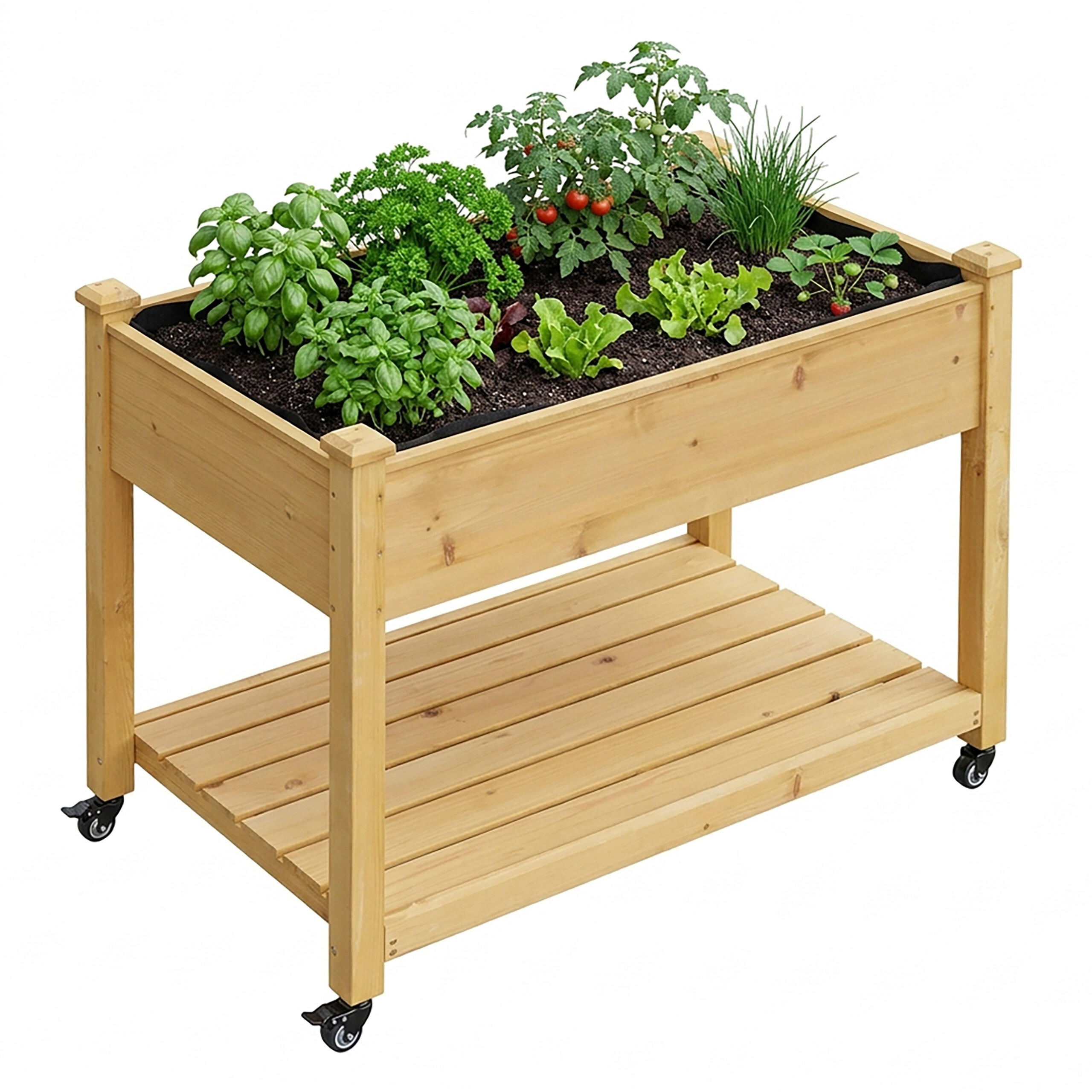 HOCHBEET - Hellbraun, Holz/Textil (105/84/56.5cm) - Relaxdays