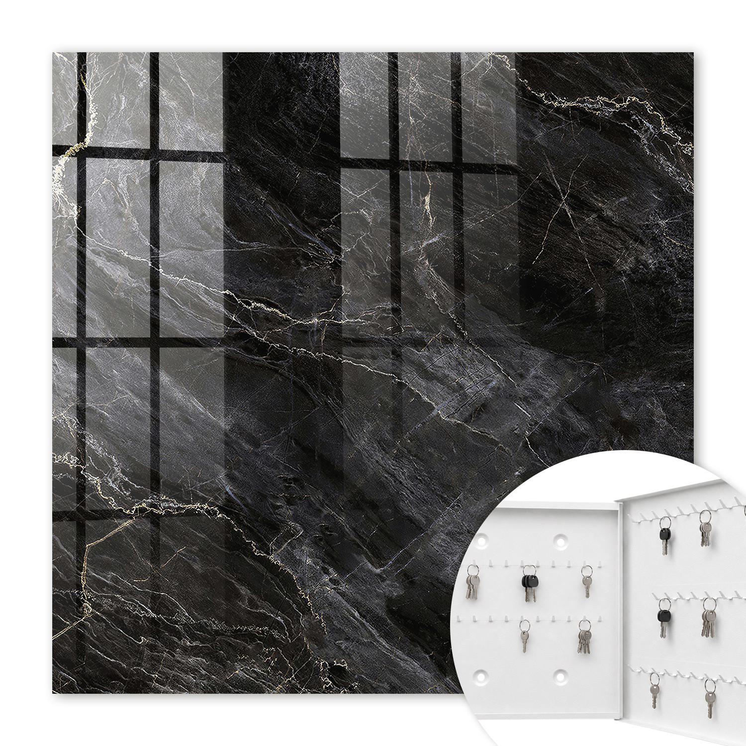 SCHLÜSSELBOX Weiß 30x30 cm – Türöffnung nach rechts - Stilvolle Eleganz - Schwarz, Metall (30/30/5cm) - TULUP