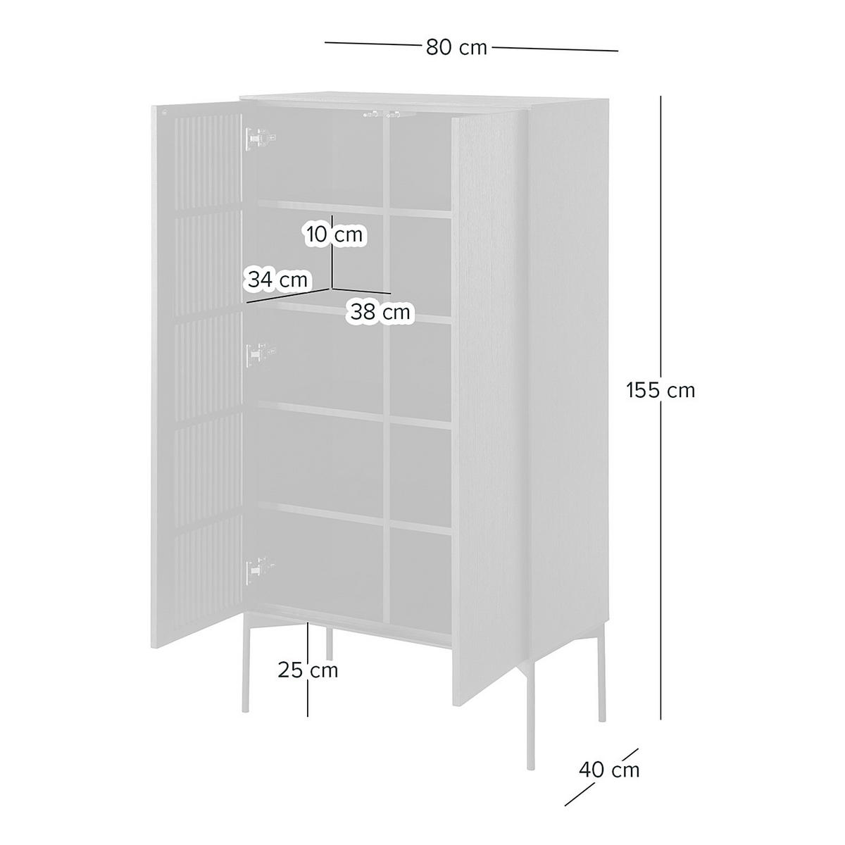 HIGHBOARD - Echtholzfurnier, Eiche Schwarz - Eichefarben/Schwarz, Holzwerkstoff (80/155/40cm) - home24