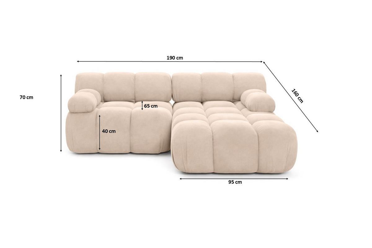 CHAISELONGUE Modular, Veloursstoff Salvador, Gelb, Rechts, Selia - Gelb/Creme, Holz (190/160cm) - Kaiser Möbel