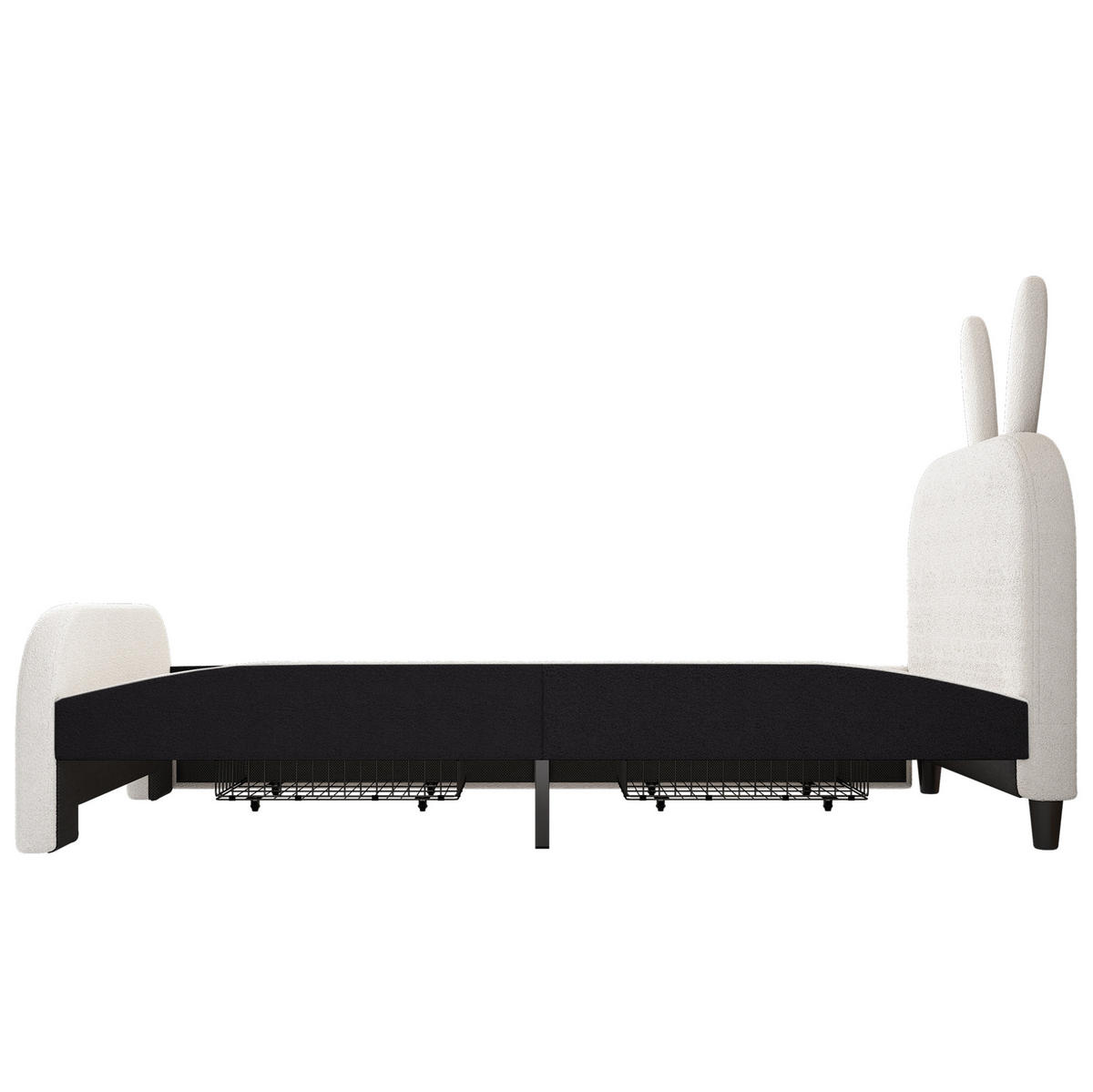 KINDERBETT aus Plüsch und MDF 90x200 cm Weiß mit 2 Schubladen und Kaninchen-Kopfteil - Weiß, Textil (90/200cm) - IVMEU