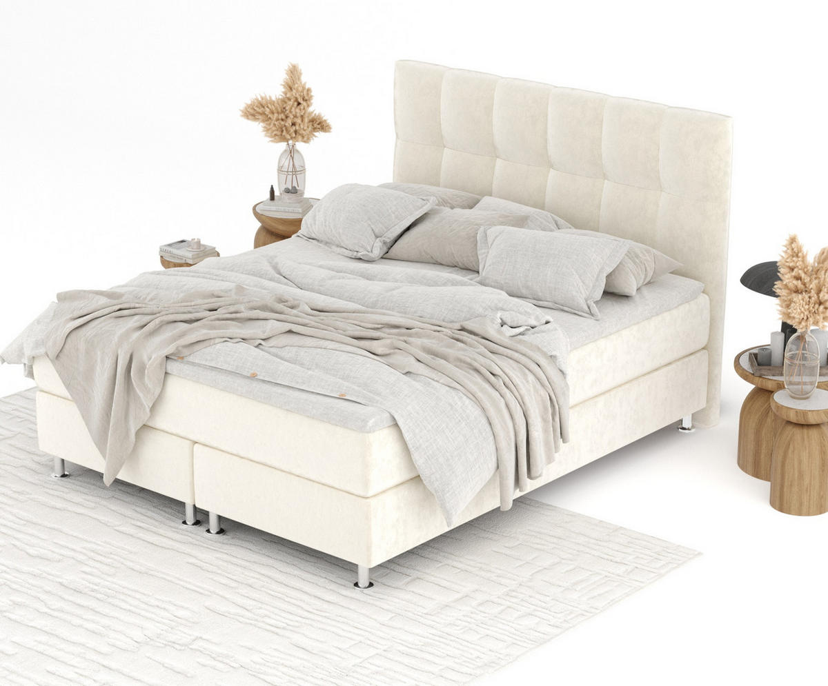 BOXSPRINGBETT Elisio Creme 160/200 cm mit Latex-Topper - Silberfarben/Creme, Holz/Holzwerkstoff (160/200cm) - Maison de Reve