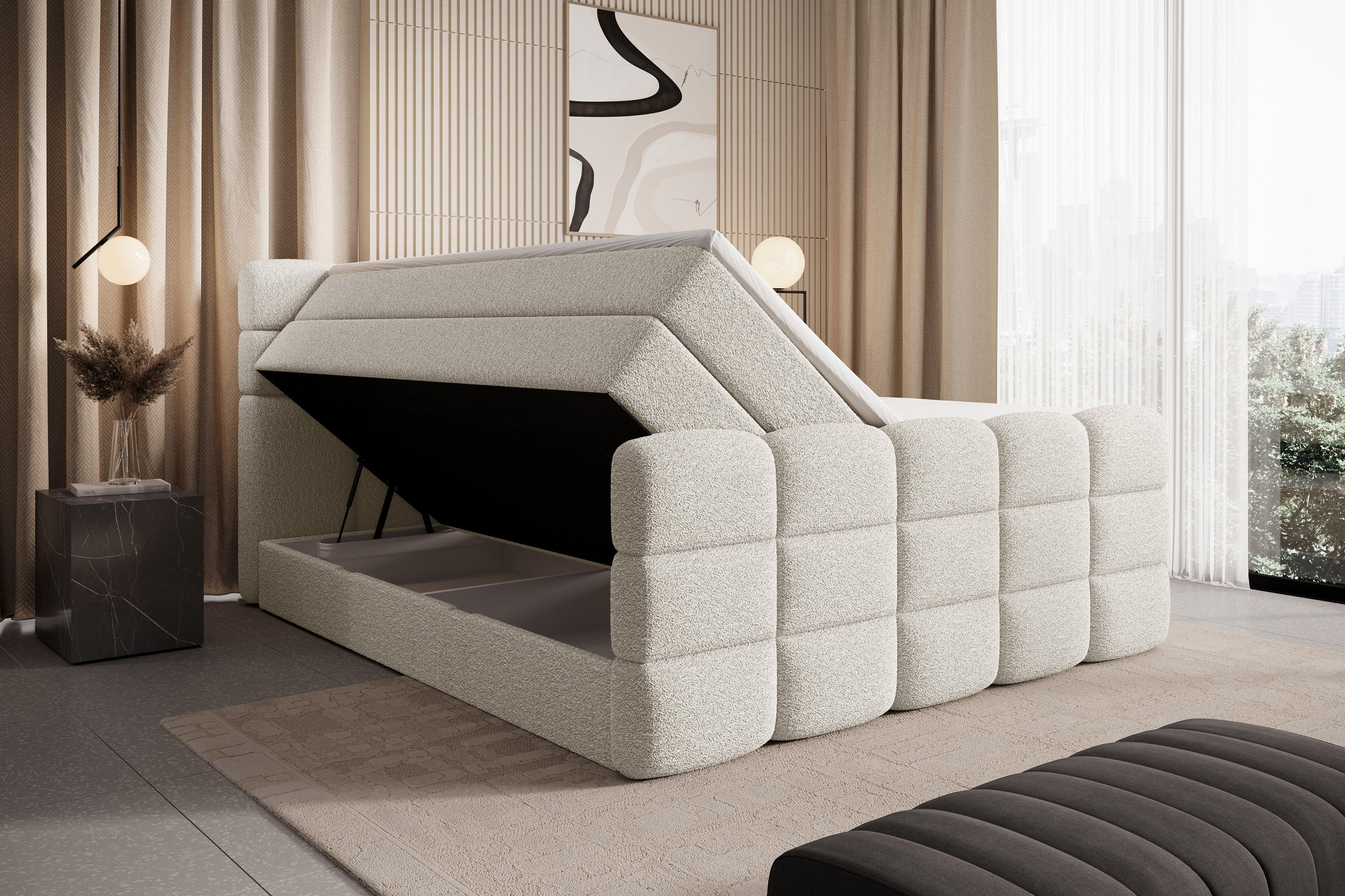BOXSPRINGBETT Carenzo 1 creme 200/200 cm H2/H3 - Creme, Textil (200/200cm) - wonello