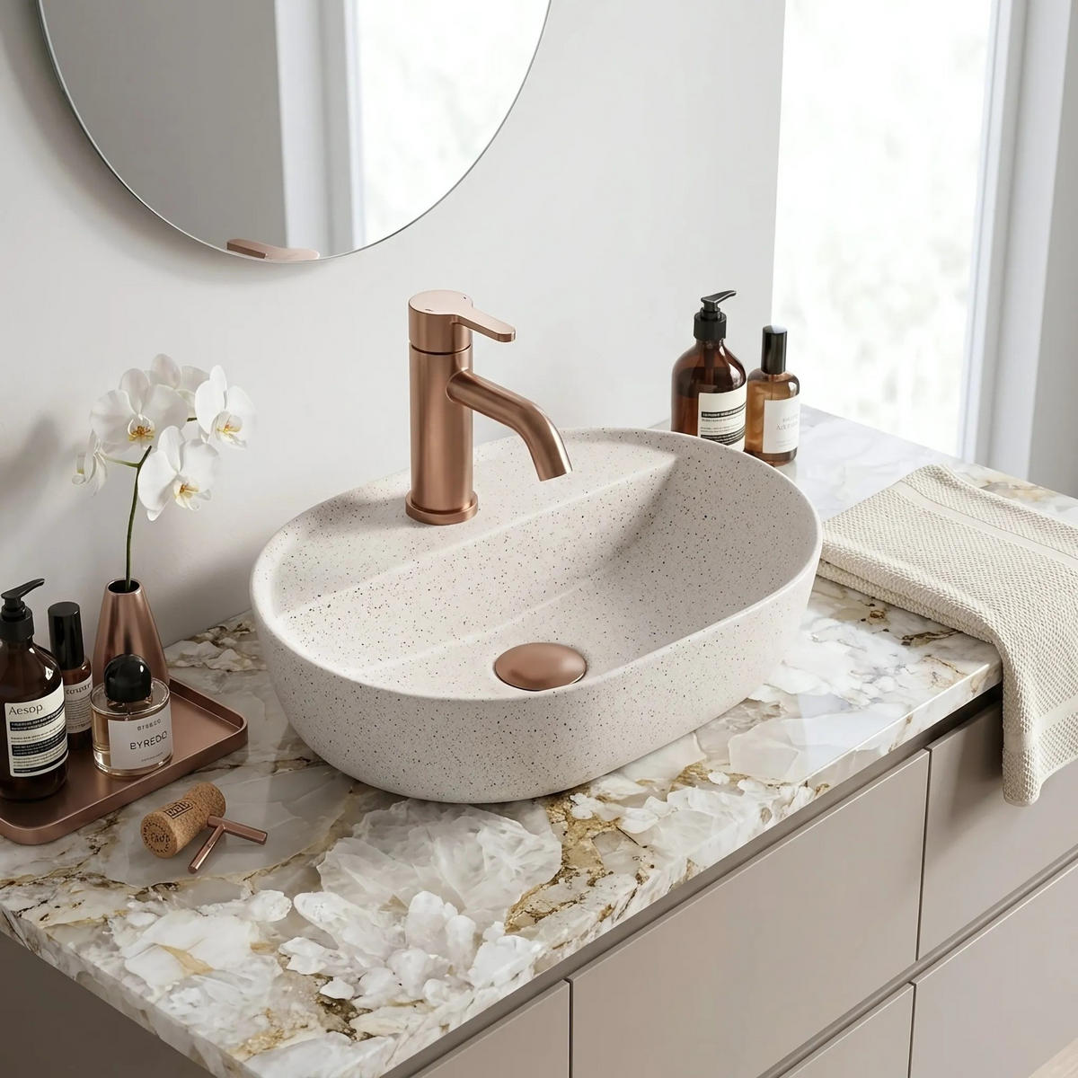 AUFSATZWASCHBECKEN Rea Aura 42 Sandy - Beige, Keramik (30/12/42cm) - REA
