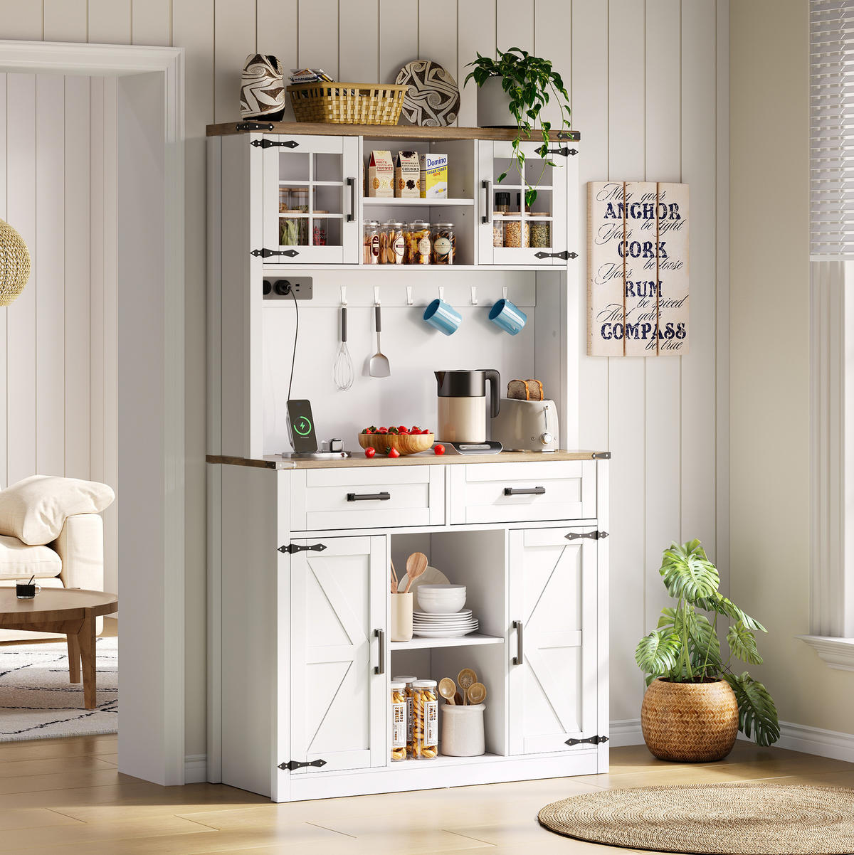 BARSCHRANK 100/40/172 cm Braun/Weiß aus MDF mit LED und Ladestation - Braun, Holzwerkstoff (100/172/40cm) - OKWISH