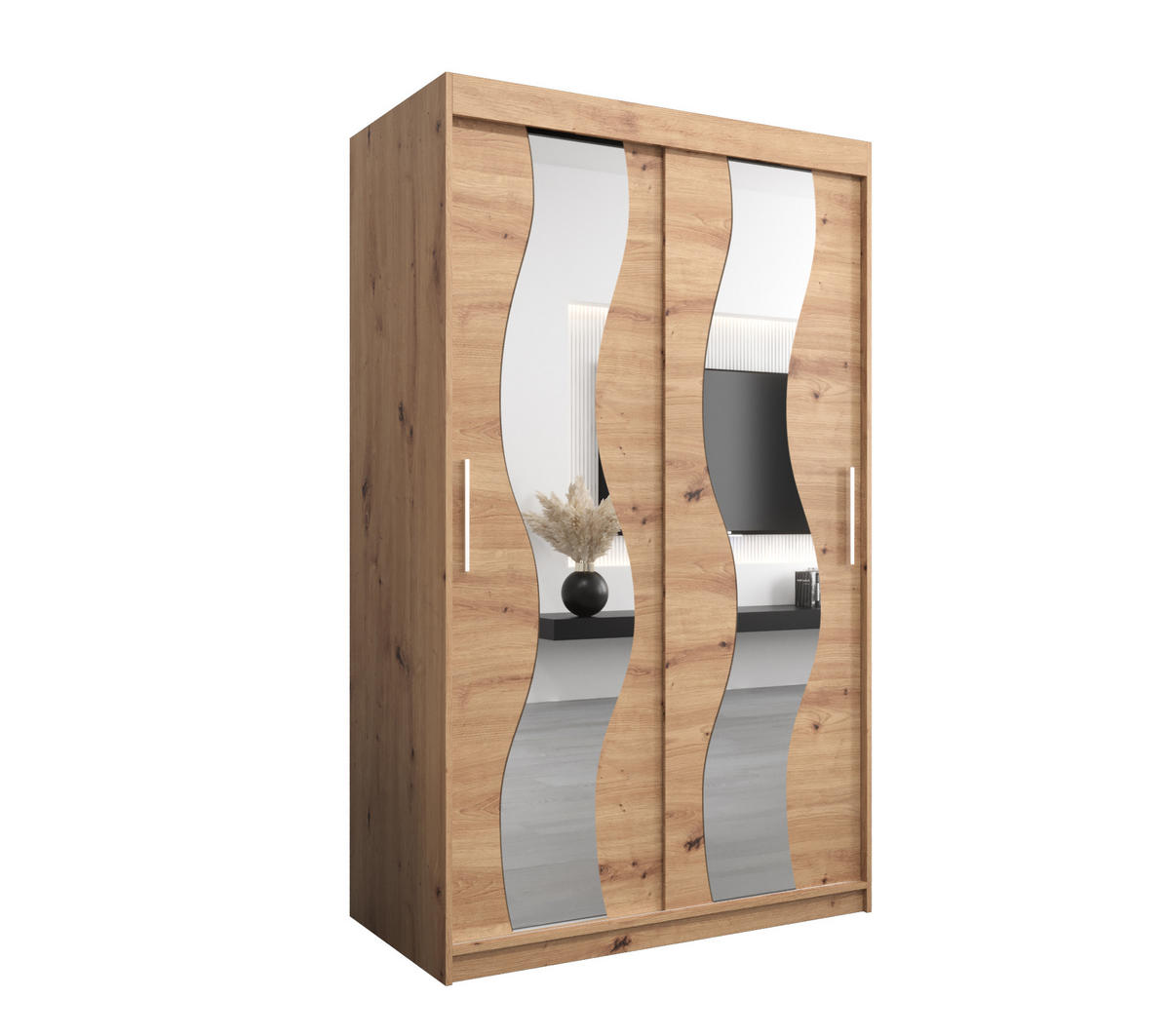 SCHWEBETÜRENSCHRANK 200/120/62 2-türig - Silberfarben/Eiche Artisan, Holz/Kunststoff (120/200/62cm) - Abiks Möbel