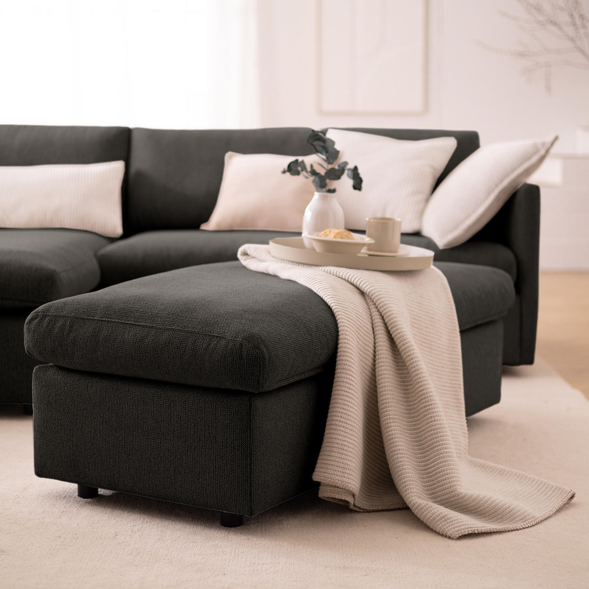 POLSTERHOCKER - Anthrazit/Schwarz, Kunststoff/Textil (131/44/61cm) - home24