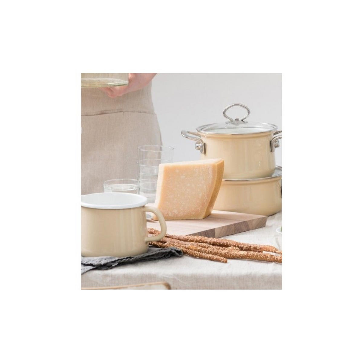 HOHER Topf mit Deckel 6,5l 24cm Avorio R0705011 - Creme, Glas (24cm) - Riess