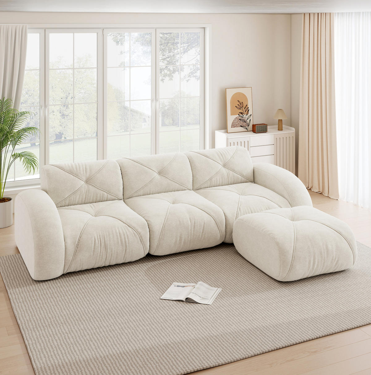 ECKSOFA 281/171/76 cm modular hellbeige aus Chenille mit flexiblem Modulsystem - Beige, Textil (171/281cm) - OKWISH