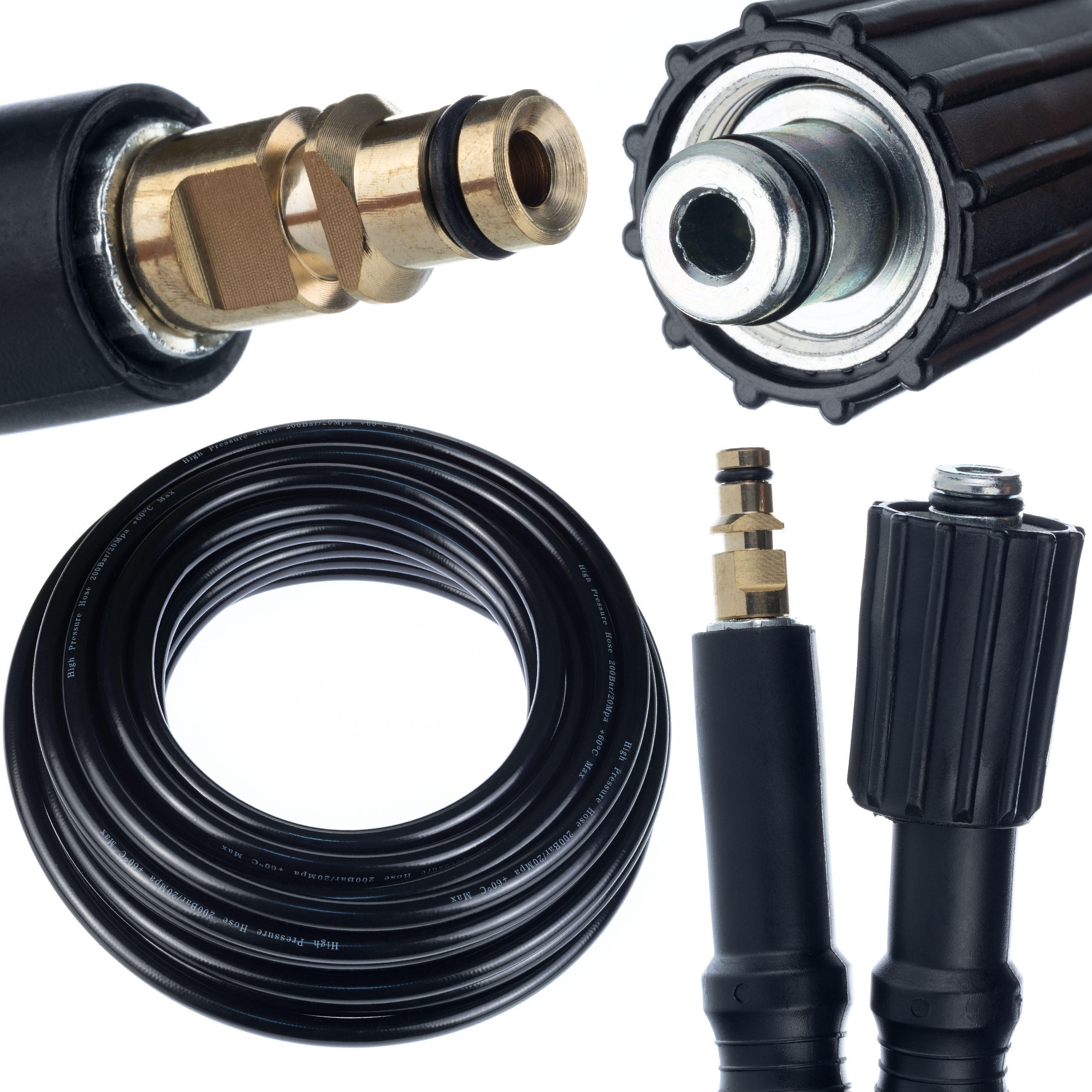 SCHLAUCH M22 Quick Connect, Hochdruck, 5 m, 200 bar, 60 °C, M22x1,5 Anschluss, Click-Connect Kupplung, Schutzkappen - Multicolor, Kunststoff/Metall (10/10/10cm)