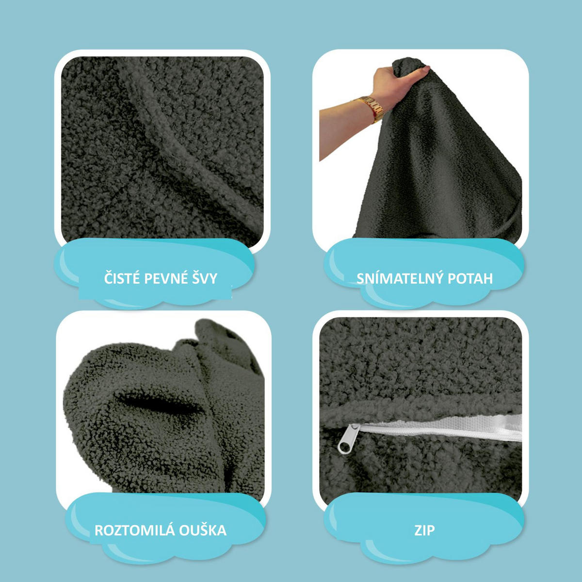 SITZSACK FÜR KINDER Maus 75/75/55 cm, weicher Bouclé 315 g/m², abnehmbarer Bezug, Forest Whisper - Dunkelgrün, Textil (75/55/75cm) - Dreamroots