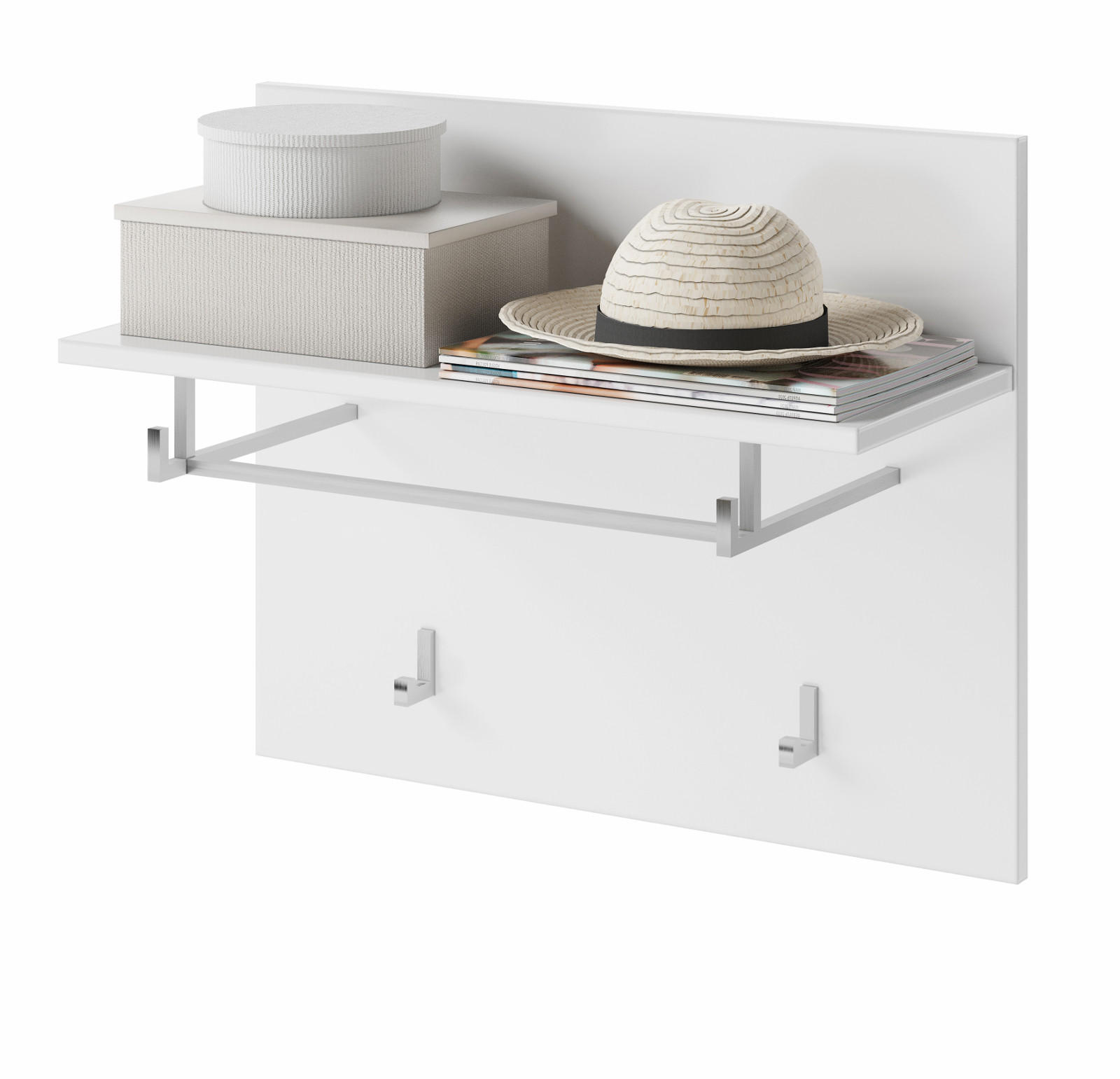 GARDEROBENPANEEL weiß Hochglanz 60 cm, Wandgarderobe mit Kleiderhaken - Weiß, Holzwerkstoff/Metall (60/49/26cm) - Inn.Furn