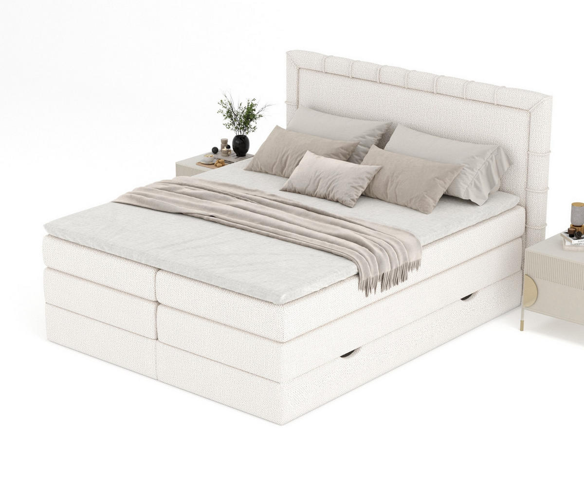 BOXSPRINGBETT Rosabel Creme 180/200 cm mit Matratze und Topper - Creme/Schwarz, Holz/Holzwerkstoff (180/200cm) - Maison de Reve
