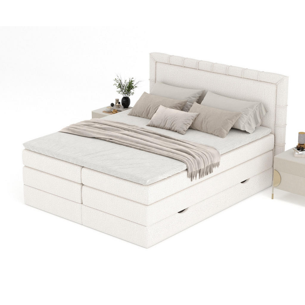 Thumbnail - Maison de Reve Boxspringbett, Creme, Textil, Buche, Kiefer, H3, Höhe ca. 37 cm, 140x200 cm, Oeko-Tex® Standard 100, Reac...