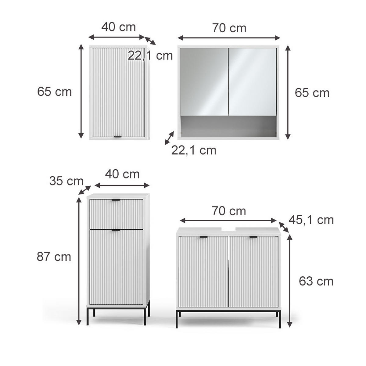 BADMÖBEL-SET Eliza Weiß 4 Teile - Weiß, Holzwerkstoff (70/63/45cm) - Vicco