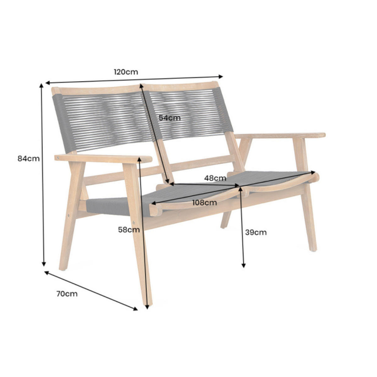 GARTENBANK BALI ROPE Akazie Anthrazit 120cm - Braun/Grau, Holz/Kunststoff (120/84/70cm) - riess-ambiente