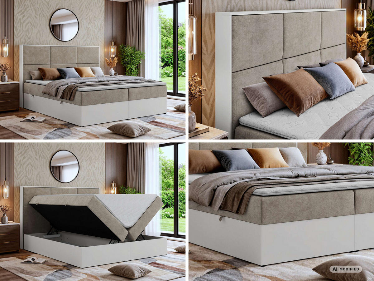 KONTINENTÁLNÍ POSTEL DELVIT 140/200 - Šedobéžová Strukturovaná látka - Topper T25 - H3 - černá/šedobéžová, textil/plast (140/200cm) - MKS