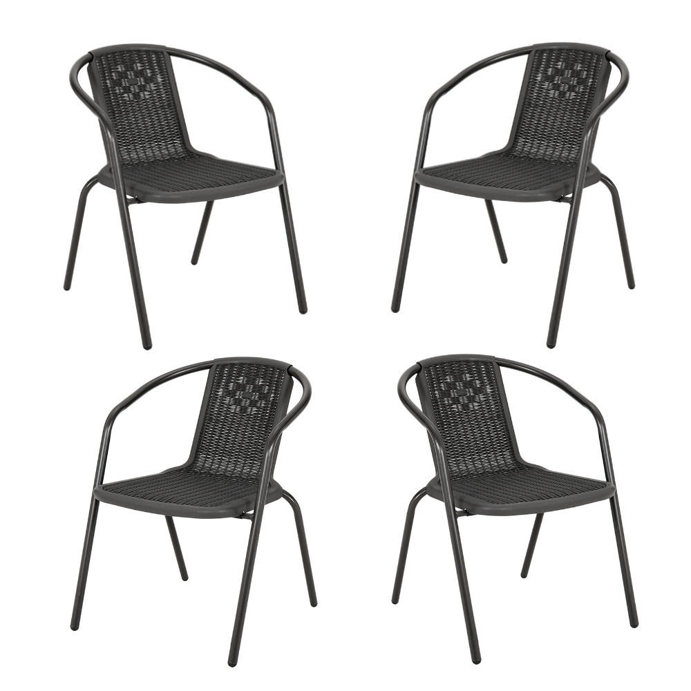 STAPELSTUHL 4er-set (4 Stühle) aus PE-Rattan Metallgestell in Schwarz für Garten Terrase und Balkon - Schwarz, Metall (33/72/42cm) - Livingandhome