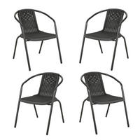 STAPELSTUHL 4er-set (4 Stühle) aus PE-Rattan Metallgestell in Schwarz für Garten Terrase und Balkon - Schwarz, Metall (33/72/42cm) - Livingandhome