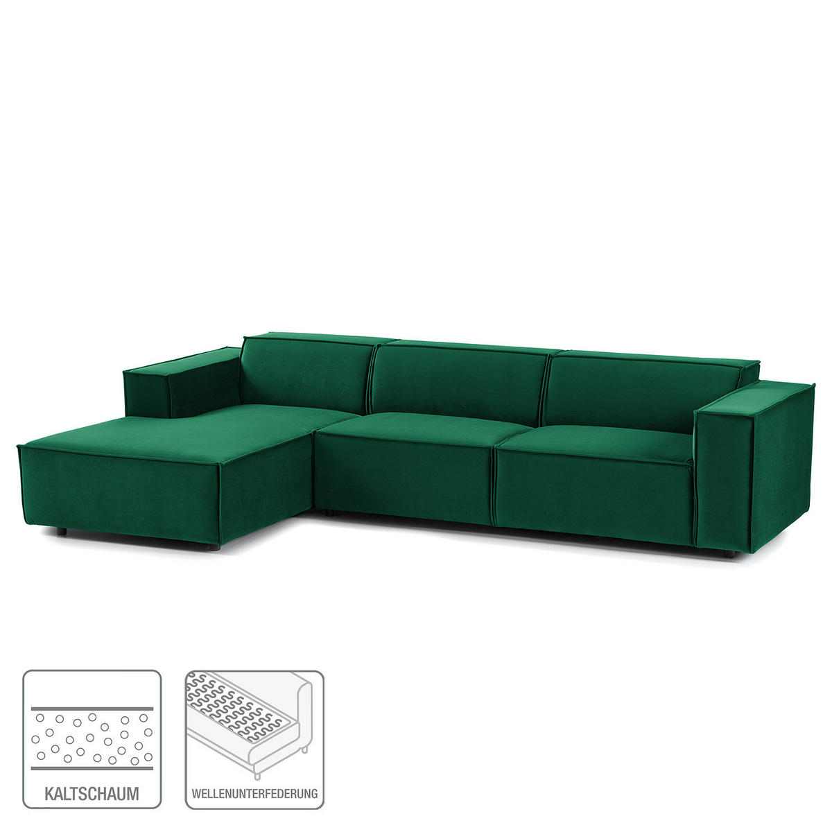 ECKSOFA mit Longchair - Dunkelgrün/Schwarz, Kunststoff/Textil (294/177cm) - home24