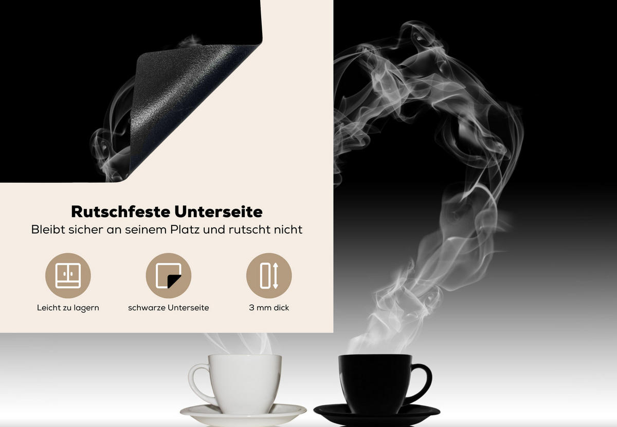 HERDABDECKPLATTE Kaffee - Herz - Schwarz und weiß - Tassen 75x52 cm - Weiß, Kunststoff (75/0.2/52cm) - MuchoWow