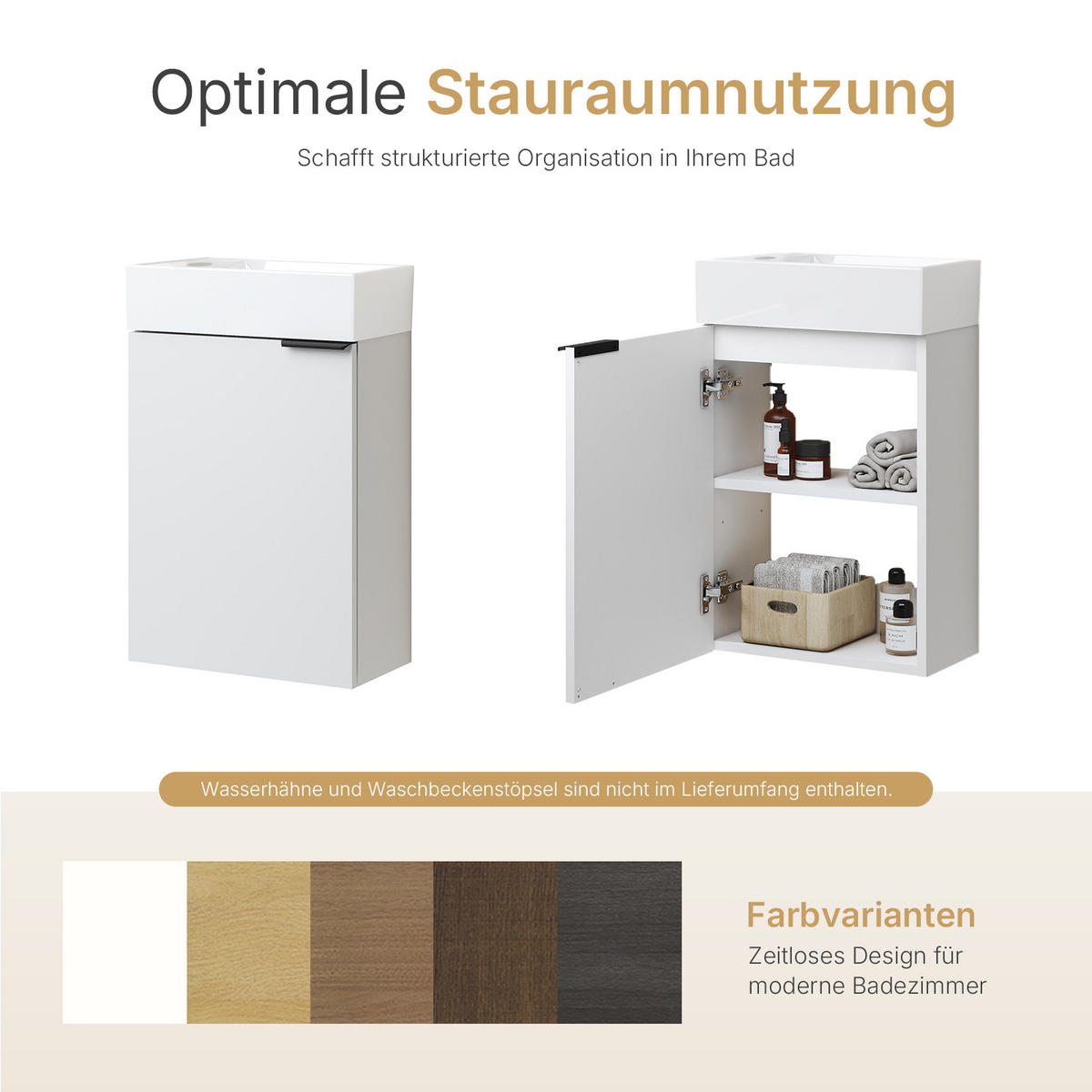 WASCHTISCHKOMBI 41,7 cm Weiß mit Keramik-Waschbecken - Schwarz/Weiß, Holzwerkstoff (41.7/64.6/24cm) - EMKE