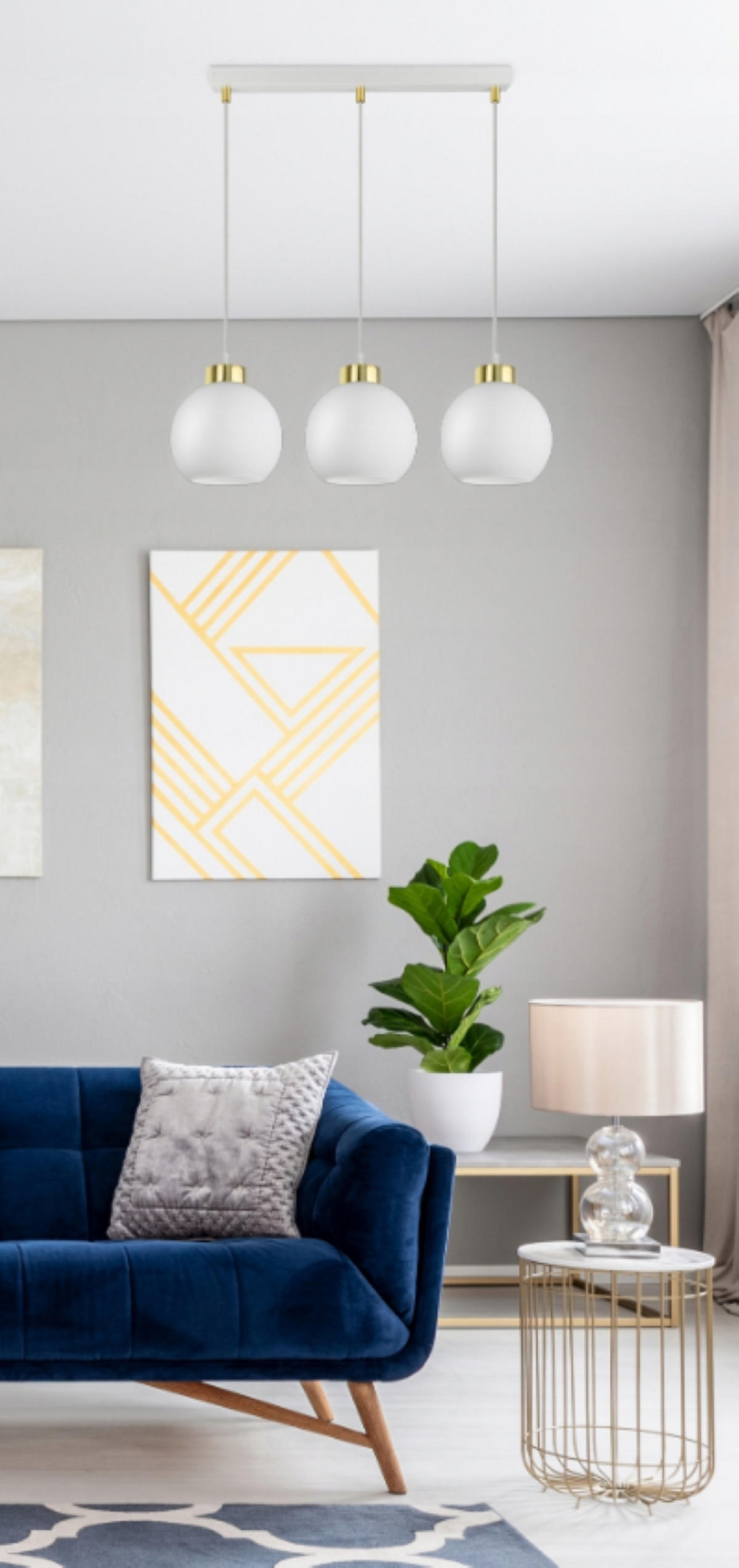 PENDELLEUCHTE GOLDGLAS - Goldfarben/Weiß, Glas/Metall (14/60/80cm) - kiki design