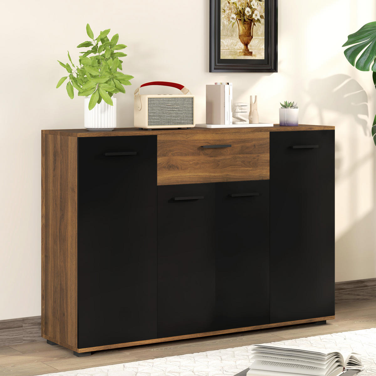 SIDEBOARD DE-11120 4 Türen Braun/Schwarz - Braun, Holzwerkstoff (120/85/35cm) - ComfortXL
