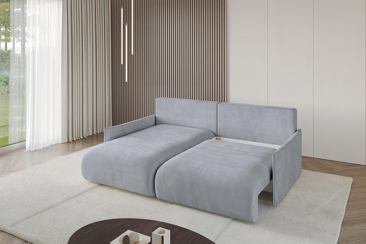 ECKSOFA mit Schlaffunktion und Bettkasten ONESK-L -v1 208x165x40 Hellgrau Velours - Hellgrau, Holzwerkstoff/Kunststoff (208/165cm) - ALTDECOR