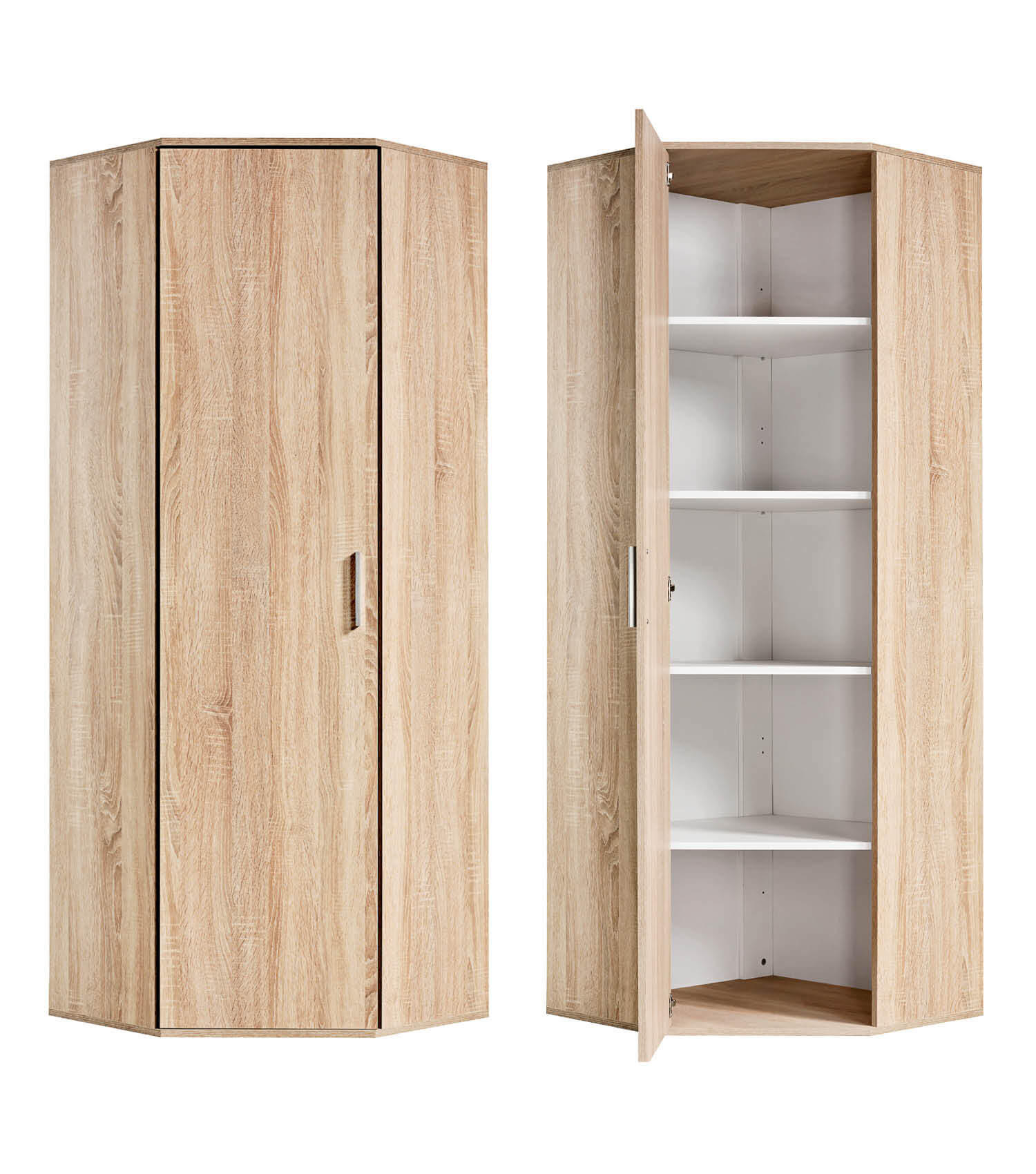 ECKSCHRANK Der Lange - Weiß/Sonoma Eiche, Holzwerkstoff (64/180/64cm) - Mokebo