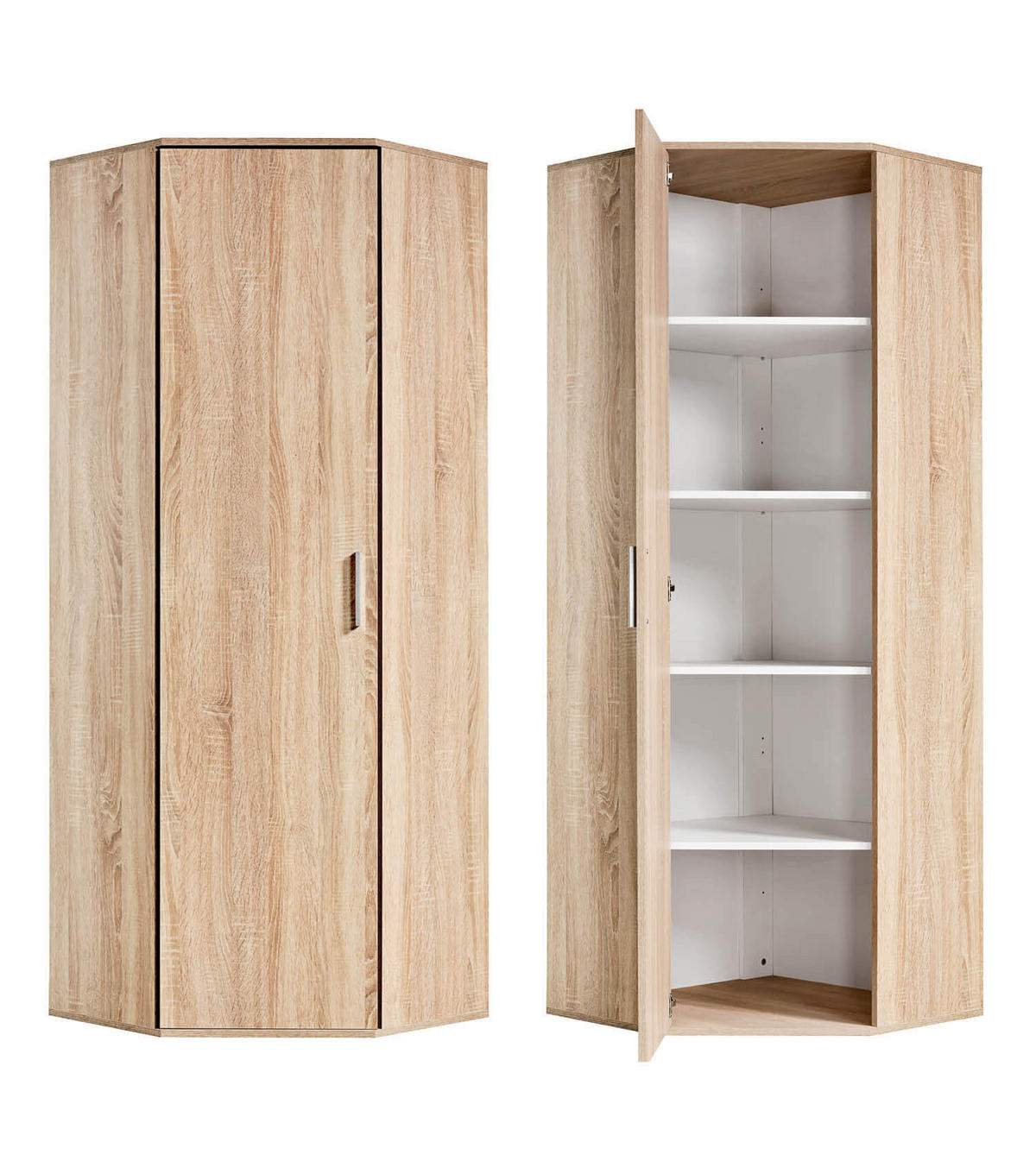 ECKSCHRANK Der Lange - Weiß/Sonoma Eiche, Holzwerkstoff (64/180/64cm) - Mokebo