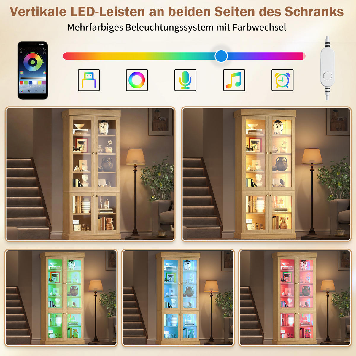 VITRINE LED Glasfront Naturbraun - Naturfarben, Glas (80/180/40cm) - FLIEKS