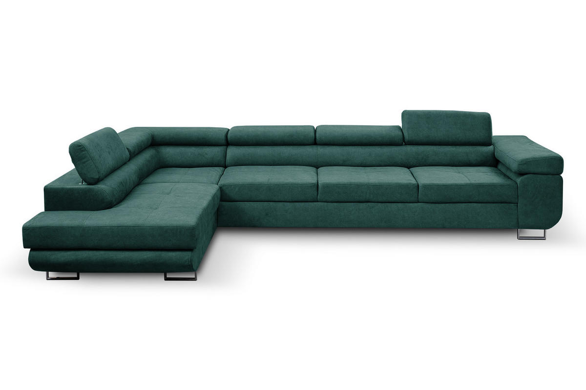 ECKSOFA Marlene IV L-Form mit verstellbaren Kopfstützen Schlaffunktion Bettkasten 347 cm links grün - Grün, Kunststoff (347/202cm) - Margaret Hadas24